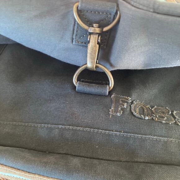 Vintage Y2K Fossil Gray Blue Canvas Crossbody Messenger Bag Commuter School - Picture 4 of 10